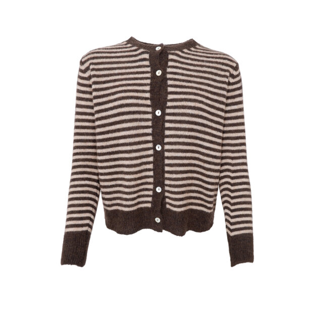 BLACK COLOUR - DELL STRIPED KNIT CARDIGAN | COFFEE