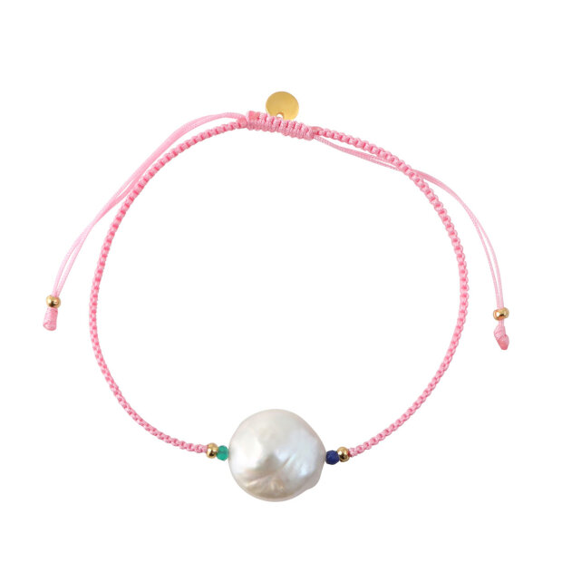 WHITE PEARL AND STONE BRACELET WITH LIGHT PINK RIBBON