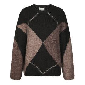 NEO NOIR - INGA CHECK FLUFF KNIT BLOUSE | DARK BROWN