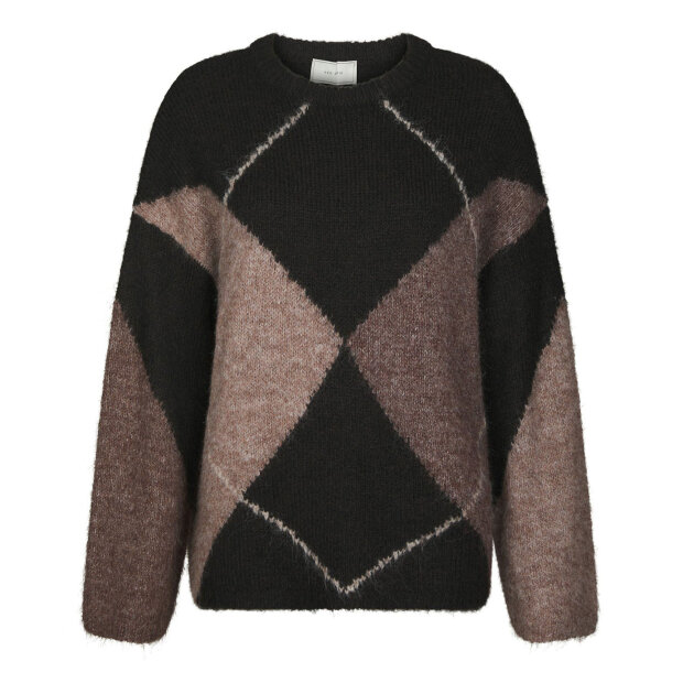 NEO NOIR - INGA CHECK FLUFF KNIT BLOUSE | DARK BROWN