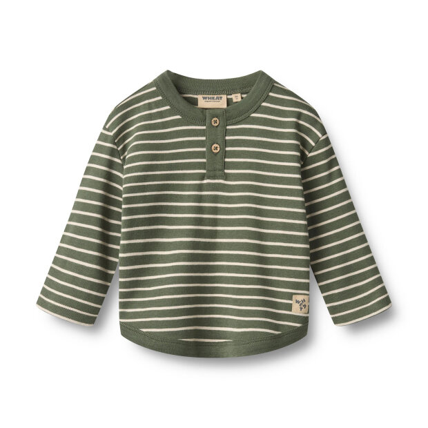 WHEAT - T-SHIRT L/S OSVALD | DARK GREEN STRIPE