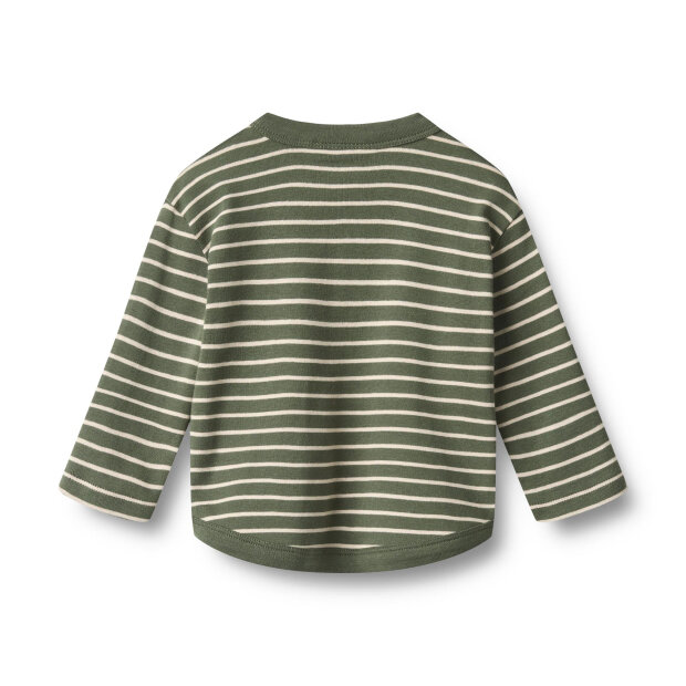 WHEAT - T-SHIRT L/S OSVALD | DARK GREEN STRIPE