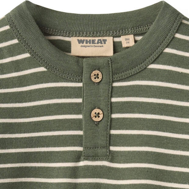 WHEAT - T-SHIRT L/S OSVALD | DARK GREEN STRIPE