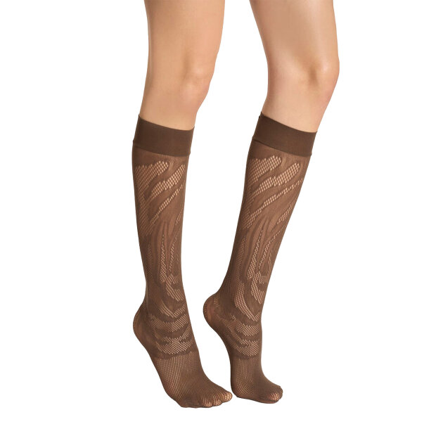 WOLFORD - ROSEBLOOM NET KNEE-HIGHS | ROASTED TEA