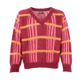 BLACK COLOUR - ERNA V-NECK JUMPER | BURGUNDY