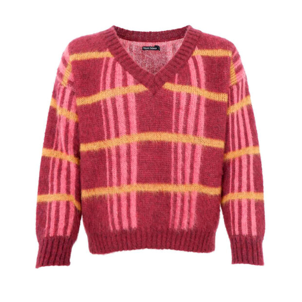 BLACK COLOUR - ERNA V-NECK JUMPER | BURGUNDY