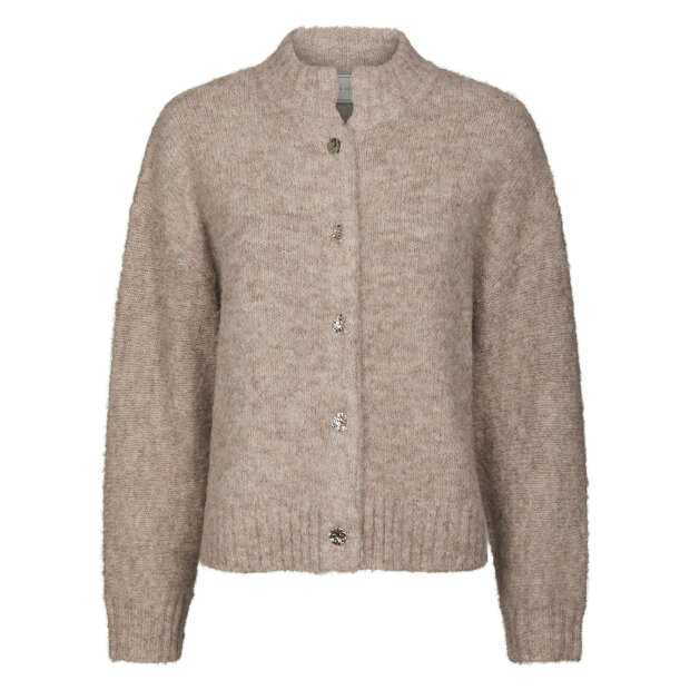 NEO NOIR - TAURA FLUFFY KNIT CARDIGAN | BEIGE MELANGE