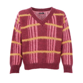 BLACK COLOUR - ERNA V-NECK JUMPER | BURGUNDY