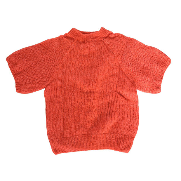 COFFEE BEANIES - IDA KNIT SHORT SLEEVE FLUFFY | CORAL RED
