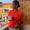 COFFEE BEANIES - IDA KNIT SHORT SLEEVE FLUFFY | CORAL RED