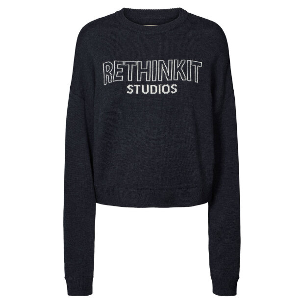 RETHINKIT STUDIOS - WOOL CREW LOGO KEEP ME PULLOVER | DARK NAVY MELANGE