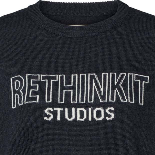 RETHINKIT STUDIOS - WOOL CREW LOGO KEEP ME PULLOVER | DARK NAVY MELANGE