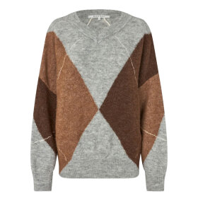 SECOND FEMALE - FORCA KNIT V-NECK | LIGHT GREY MELANGE