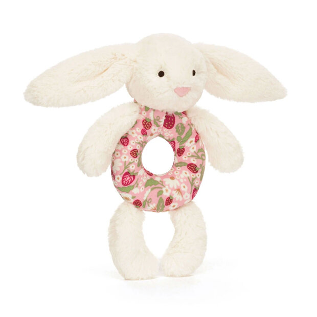 JELLYCAT - BLOSSOM CREAM BUNNY 'BERRY' RING RATTLE