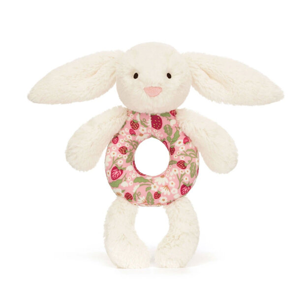 JELLYCAT - BLOSSOM CREAM BUNNY 'BERRY' RING RATTLE
