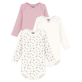 PETIT BATEAU - 3-PAK BODY LS M/RUND HALS | FLORAL/STRIB/HVID
