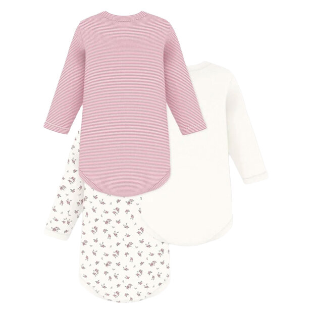 PETIT BATEAU - 3-PAK BODY LS M/RUND HALS | FLORAL/STRIB/HVID