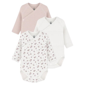 PETIT BATEAU - 3-PAK BODY LS M/KRYDSLUK | FLORAL/STRIB/HVID