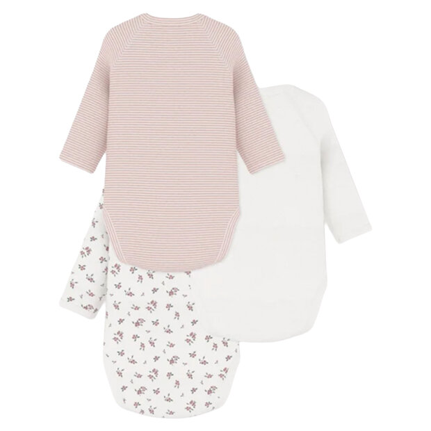 PETIT BATEAU - 3-PAK BODY LS M/KRYDSLUK | FLORAL/STRIB/HVID