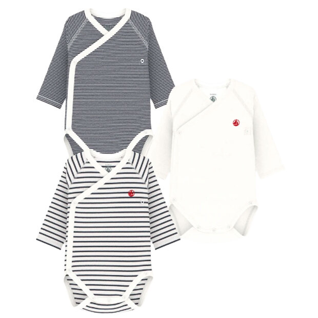 PETIT BATEAU - 3-PAK BODY LS M/KRYDSLUK | STRIBET