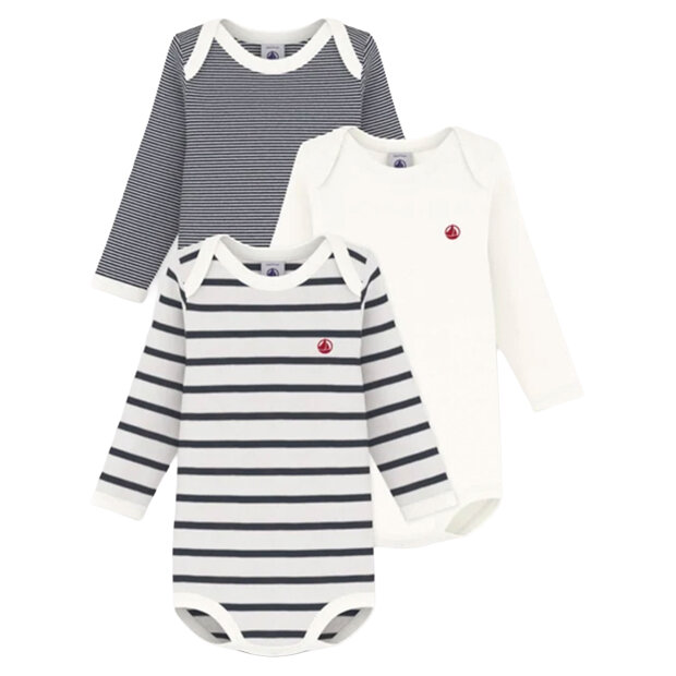 PETIT BATEAU - 3-PAK BODY LS M/RUND HALS | STRIBER