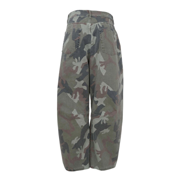 BLACK COLOUR - AILA BARREL PANTS | ARMY CAMOUFLAGE