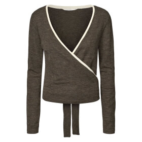 RETHINKIT STUDIOS - MERINO WOOL WRAP CARDIGAN HAZE | DARK BROWN MELANGE