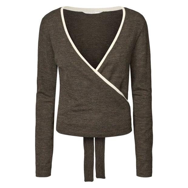 RETHINKIT STUDIOS - MERINO WOOL WRAP CARDIGAN HAZE | DARK BROWN MELANGE