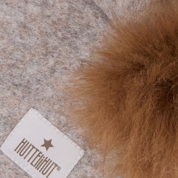 HUTTELIHUT - BALACLAVA WOOL ALPACA POMPOMS | CAMEL MELANGE
