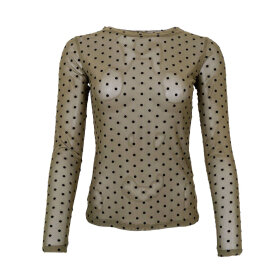 BLACK COLOUR - JENNIE DOTTED MESH BLOUSE | ARMY