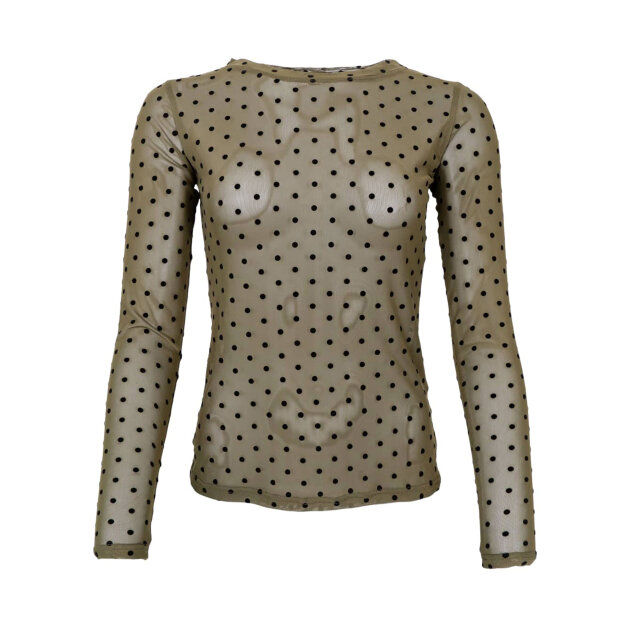BLACK COLOUR - JENNIE DOTTED MESH BLOUSE | ARMY