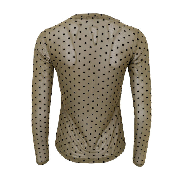 BLACK COLOUR - JENNIE DOTTED MESH BLOUSE | ARMY