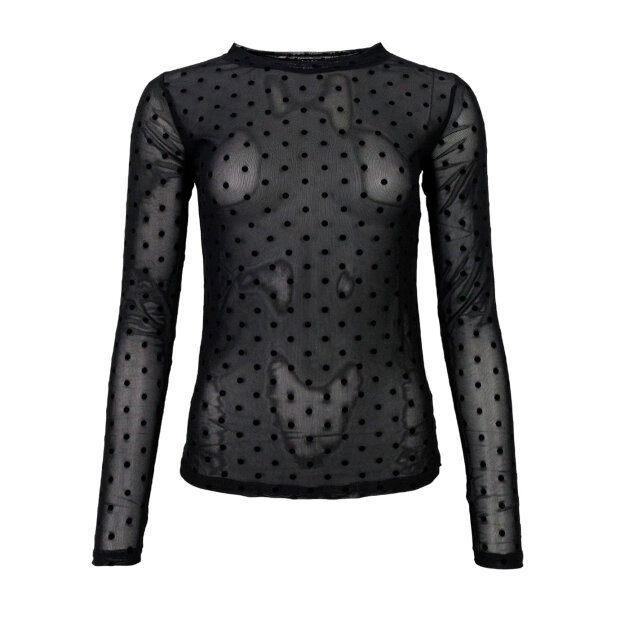 BLACK COLOUR - JENNIE DOTTED MESH BLOUSE | BLACK