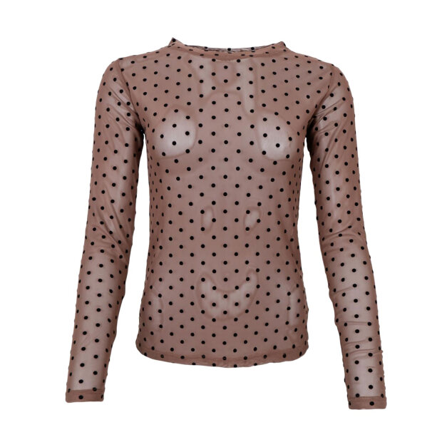 BLACK COLOUR - JENNIE DOTTED MESH BLOUSE | ESPRESSO