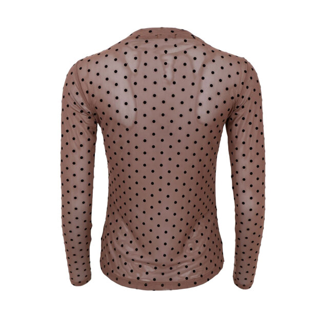 BLACK COLOUR - JENNIE DOTTED MESH BLOUSE | ESPRESSO