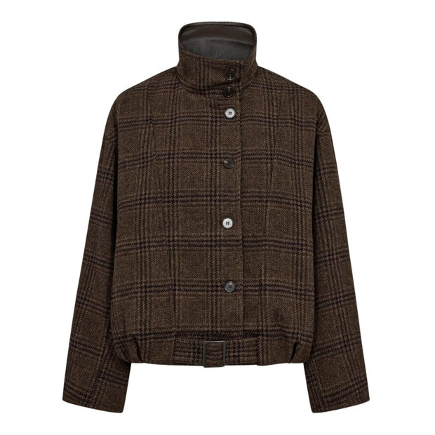 CO COUTURE - OLVA CHECK BALLOON JACKET | DARK BROWN