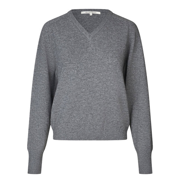 SECOND FEMALE - OLIRA KNIT V-NECK | GREY MELANGE