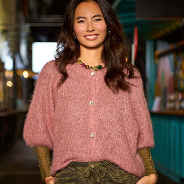 BLACK COLOUR - BJOERK PATENT KNIT CARDIGAN | WARM ROSE
