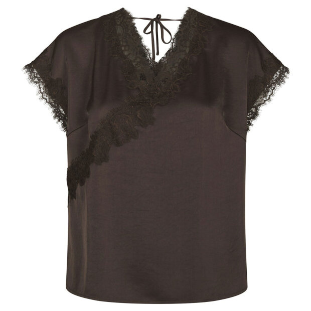 NEO NOIR - BENERA HEAVY SATEEN LACE BLOUSE | DARK BROWN