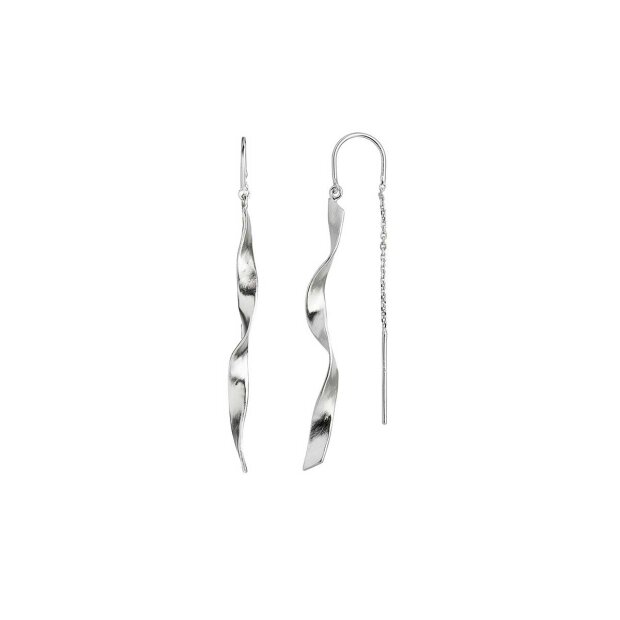 LONG TWISTED HAMMERED EARRING WITH CHAIN 1PC | SØLV