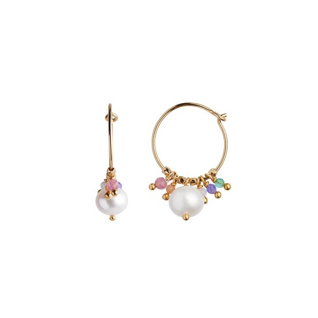 STINE A - PETIT HOOP WITH PEARL AND CANDY STONES EARRING 1PC | FORGYLDT