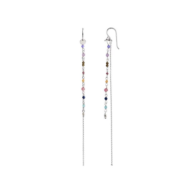 PETIT GEMSTONES WITH LONG CHAIN EARRING - BERRY MIX 1PC | SØLV
