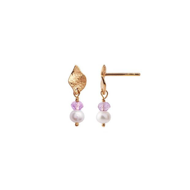 Billede af Ile De L'amour With Pearl And Light Amethyst Ørering 1pc | Forgyldt Fra Stine A