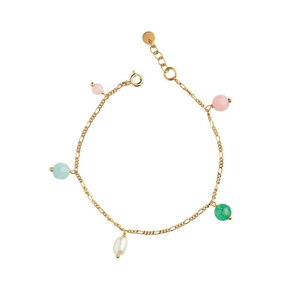 CANDY FLOSS ARMBÅND M/GEMSTONES AND PEARL | FORGYLDT