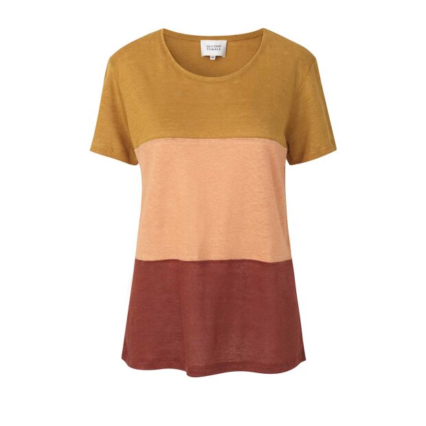 SECOND FEMALE - PEONY SS STRIPED O-NECK T-SHIRT | GOLDEN BROWN