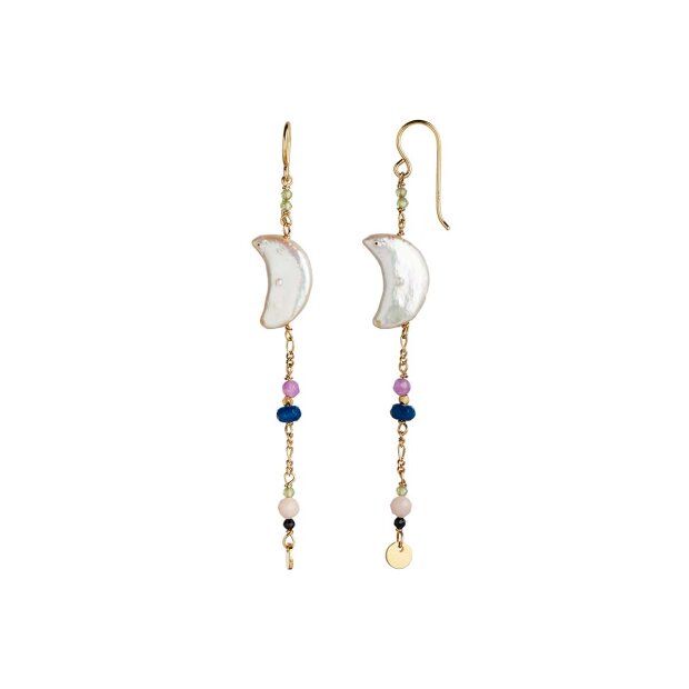 STINE A - MIDNIGHT MOON PEARL EARRING WITH GEMSTONE LONG 1PC | FORGYLDT