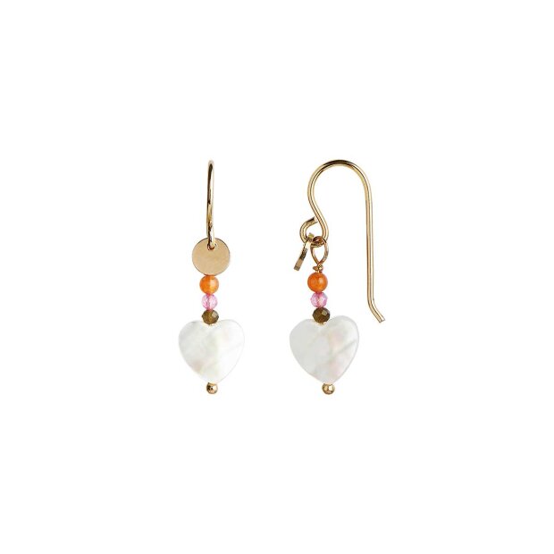 STINE A - LOVE HEART ØRERING WITH GEMSTONES - PASTEL CORAL MIX 1PC | FORGYLDT