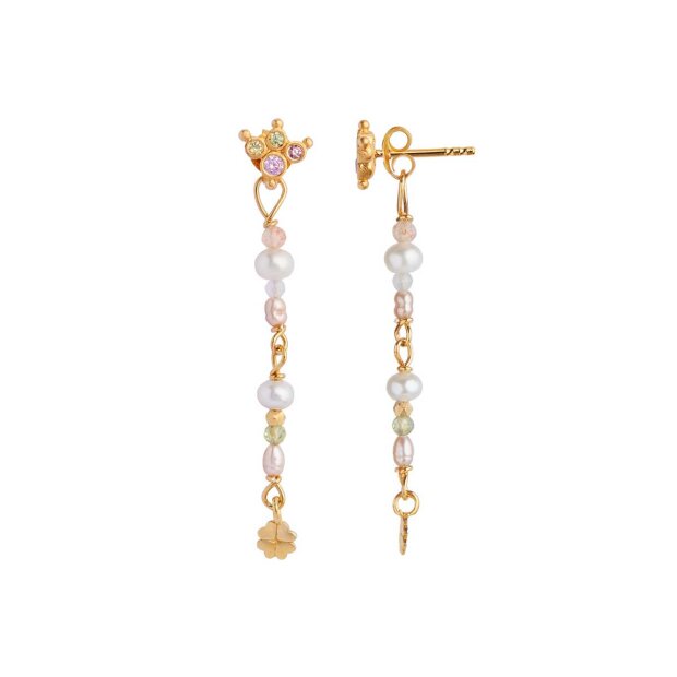 STINE A - PETIT STONES AND CLOVER BEHIND EAR EARRING - WHITE AND SOFT NUDE PEARLS 1 PC | FORGYLDT