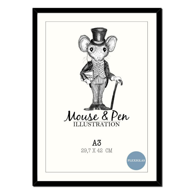 #3 - A3 Ramme M/glas | Sort Fra Mouse & Pen
