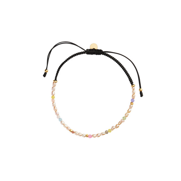 STINE A - CONFETTI PEARL BRACELET WITH BEIGE AND PASTEL MIX WITH BLACK RIBBON